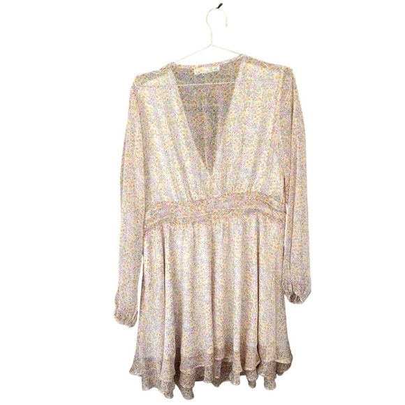 NEW Elodie Sheer Long Sleeve Ruffle Waist Mini Dress Sze XL Multi-color Floral - Picture 5 of 16